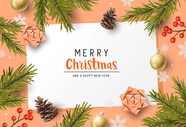 Vector Christmas Compositie Bij Spar Takken Bogen Decoraties Illustratie — Stockvector