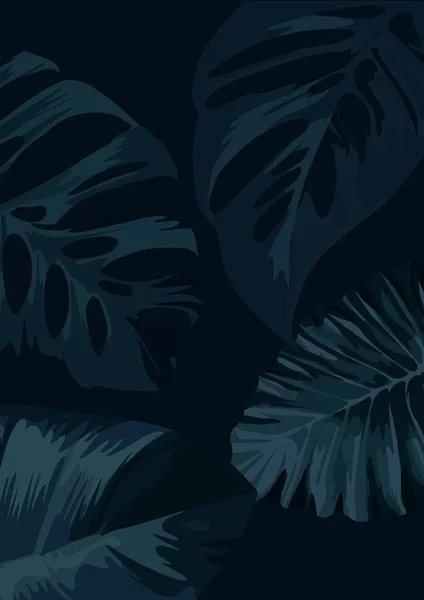 Fondo Floral Botánico Oscuro Con Hojas Palmera Ilustración Vectorial — Vector de stock