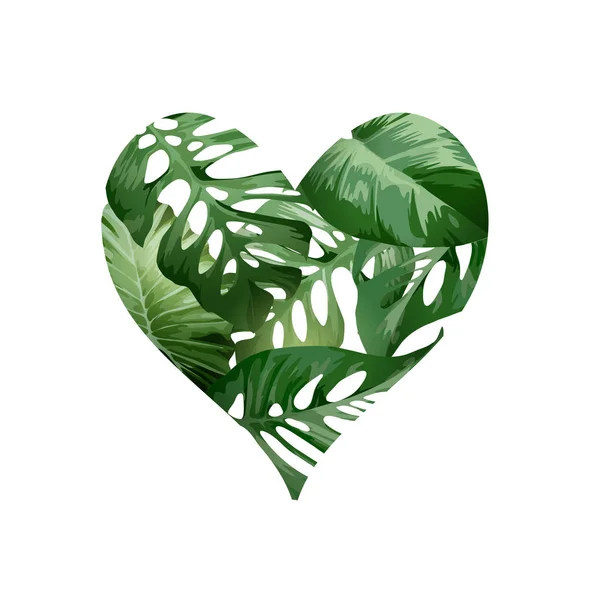 Conceito Amor Coração Verde Feito Folhas Palmeira Verde Tropical Ilustração — Vetor de Stock