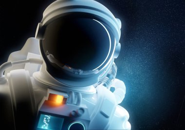 Uzayda bir astronot uzay adamı portresi. 3D insanlar illüstrasyon.