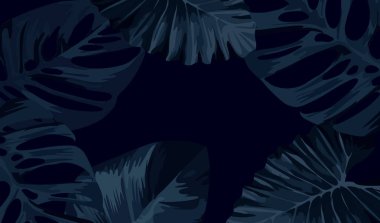 Palmiye ağacı yaprakları ile bir karanlık tropikal çerçeve arka plan. Vektör çizim.