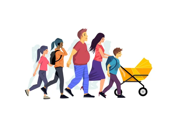 Una Familia Informal Relajada Caminando Juntos Ilustración Personas Vectoriales — Vector de stock