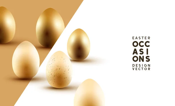 Zlaté a smetanové velikonoční vejce pozadí rozvržení — Stockový vektor
