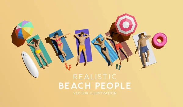 Gente disfrutando del sol en la playa — Archivo Imágenes Vectoriales