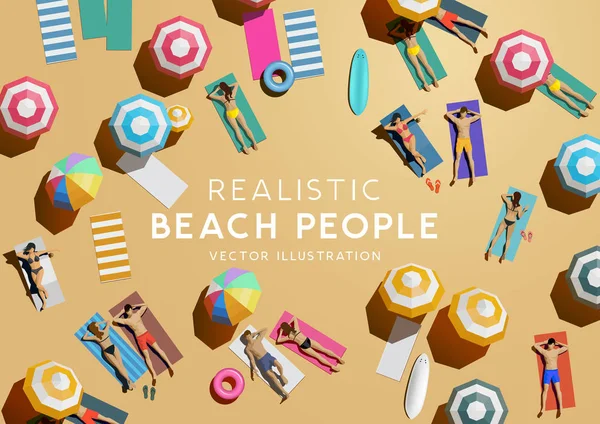 Top antenn utsikt över människor på strand semester — Stock vektor