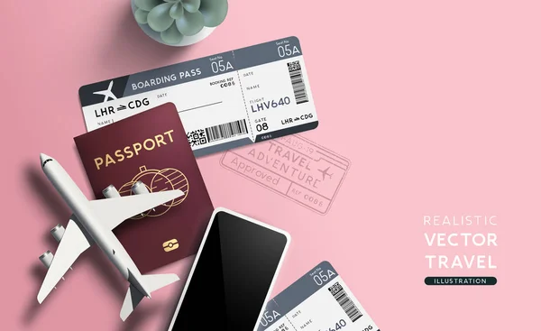 Κάρτα επιβίβασης και διαβατήριο ταξιδιωτική ιδέα — Διανυσματικό Αρχείο