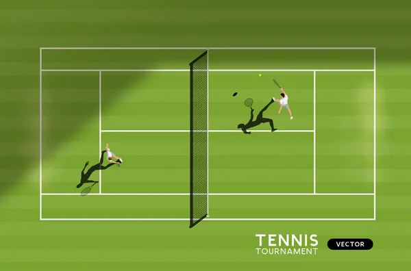 Mannen spelen tennis op een grasveld — Stockvector