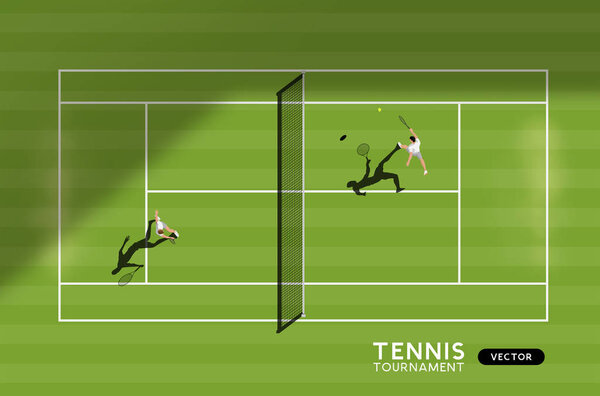 Men Playing Tennis On A Grass Court — Stock Illustration Men Playing Tennis On A Grass Court — Stock Vector