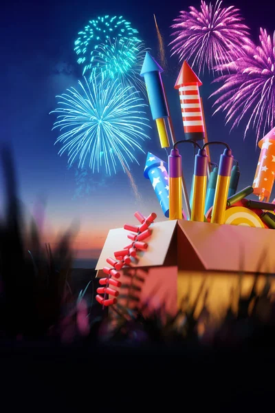 A Box Of  Fireworks And Rockets — Stock Photo, Image