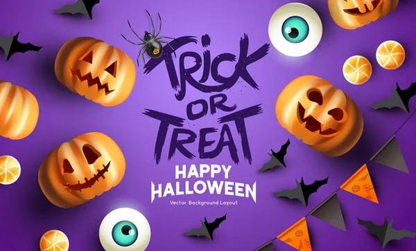 Fun Purple Feliz Halloween Evento Mockup Fundo Design Incluindo Morcegos — Vetor de Stock