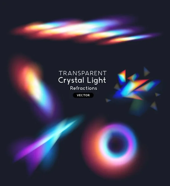 Een Set Van Kristallen Regenboog Licht Streep Breking Effecten Transparante — Stockvector