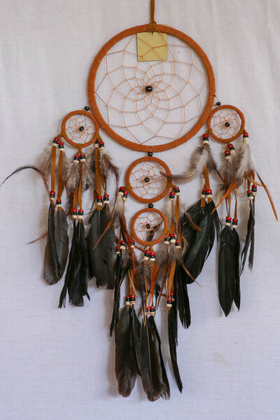 Real native dream catcher on pure white background.
