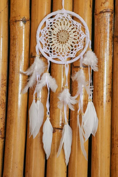White Crocheted Dreamcatcher Indian Amulet Protects Sleeper Evil Spirits Diseases — Stock Photo, Image