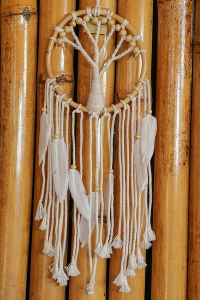 White Dreamcatcher Индийский Амулет Защищающий Спящего Злых Духов Болезней Дерево — стоковое фото
