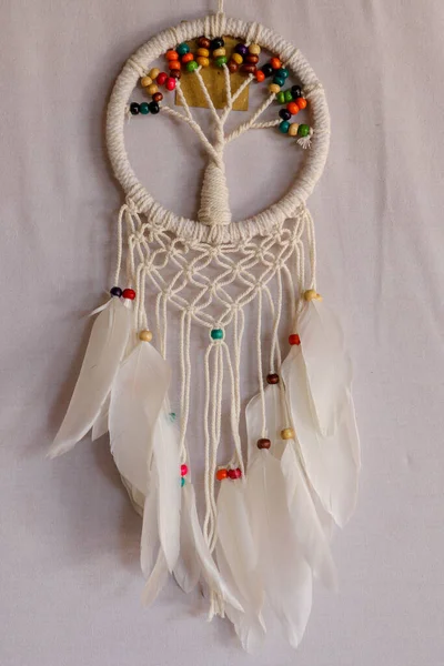 White Dreamcatcher Amuleto Indiano Que Protege Dorminhoco Espíritos Malignos Doenças — Fotografia de Stock