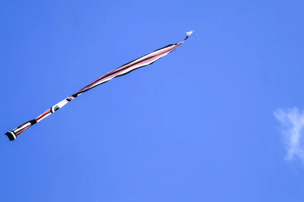 Kite Largo Tailfly Cielo Azul Cometa Colores Cielo Azul Con —  Fotos de Stock