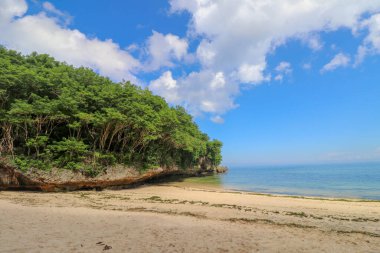 Endonezya, Bali 'deki Padang Padang Sahili' nin güzel bir manzarası. Sarı ince kum.