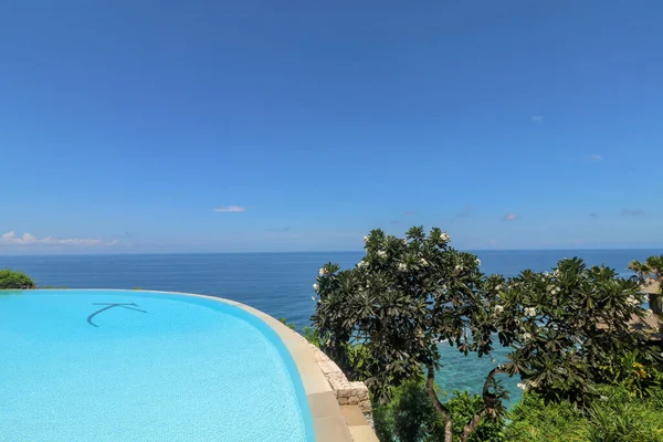 Piscine Débordement Luxe Avec Vue Sur Mer Palmiers Bali Indonésie — Photo