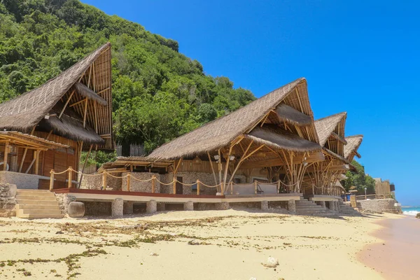 Music club and restaurant on Bali, Indonesia. Bamboo building on the sandy beach