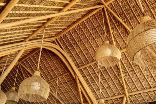 Traditional Style Chandelier Made Rattan Wood Ecological House Made Natural — Stock Photo, Image