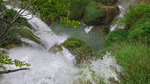 Zapierający Dech Piersiach Widok Powietrza Wodospady Parku Narodowym Jeziora Plitwickie — Zdjęcie stockowe