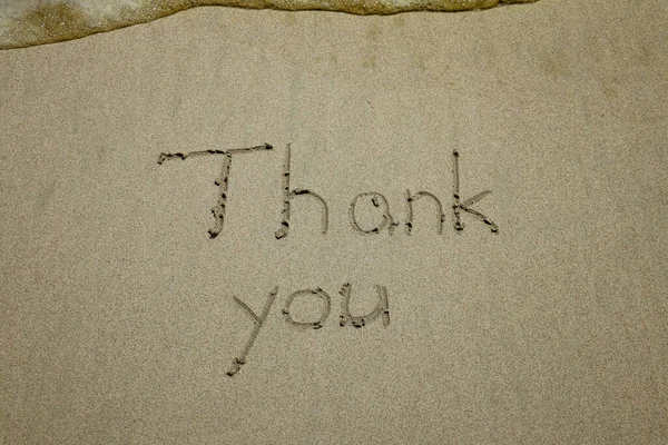 Obrigado Conceito Gratidão Cartão Bonito Palavra Escrita Praia Areia — Fotografia de Stock