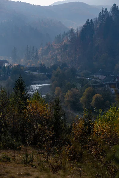 Rivulet Montanha Contra Pano Fundo Bela Natureza Outono Imagem De Stock