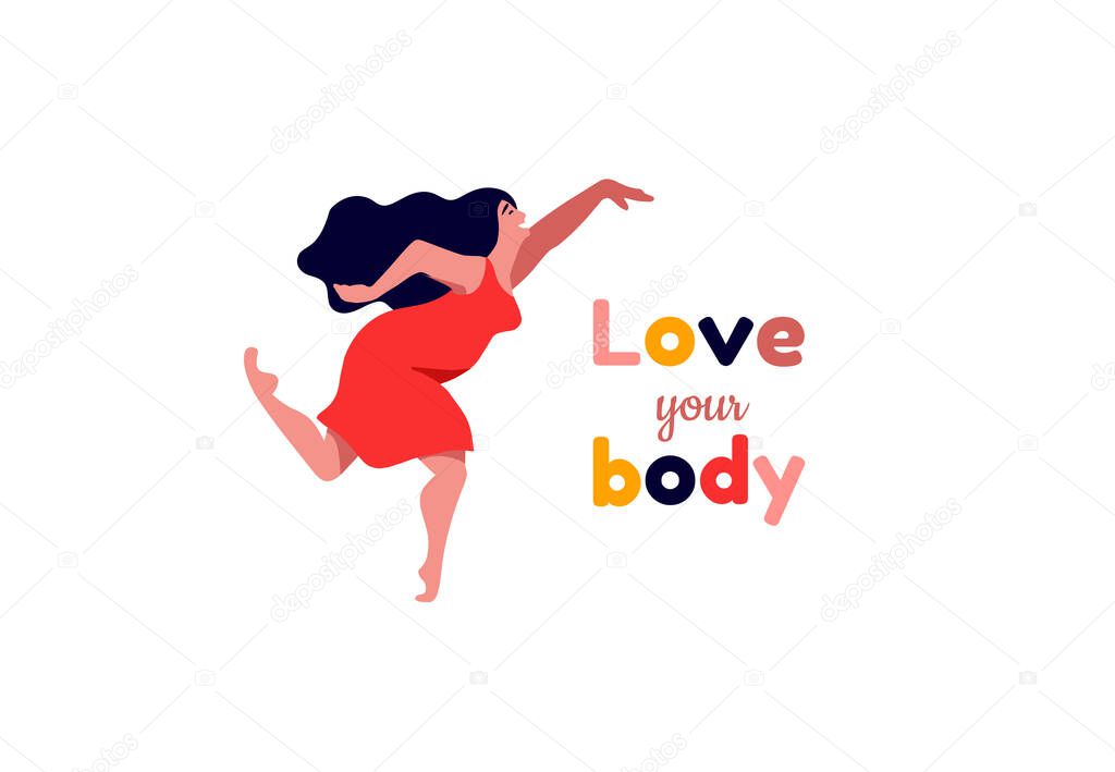 Happy women. Body positive vertical cards. Love yourself, your body lettering type. 