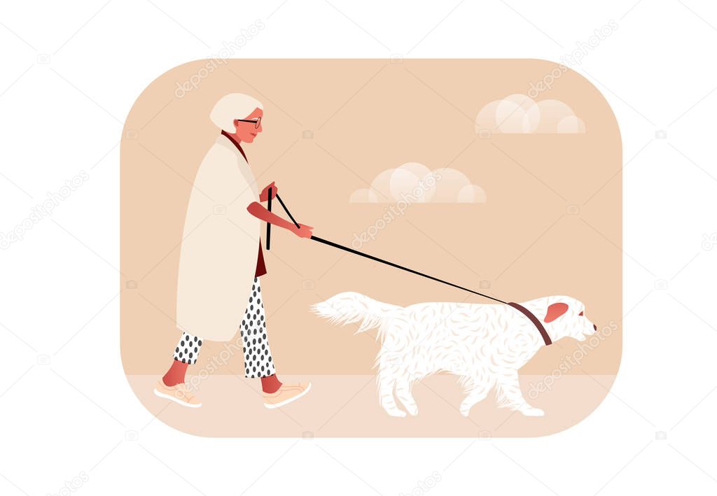 Woman and dog. Vector illustration in flat style.