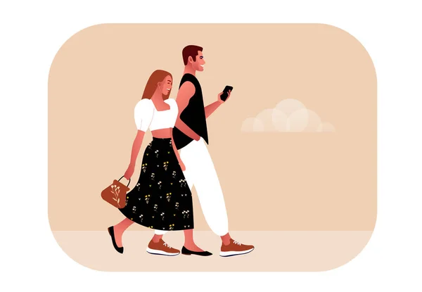 Couple en amour marche vecteur style plat — Image vectorielle