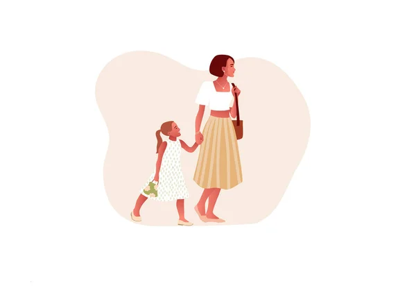 Χαρούμενη στυλάτη μητέρα και κόρη. Στυλ καρτούν — Διανυσματικό Αρχείο