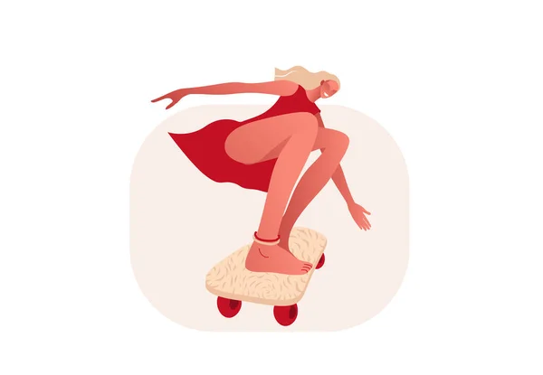 Platte stijl vector illustratie. Cool meisje schaatsen — Stockvector