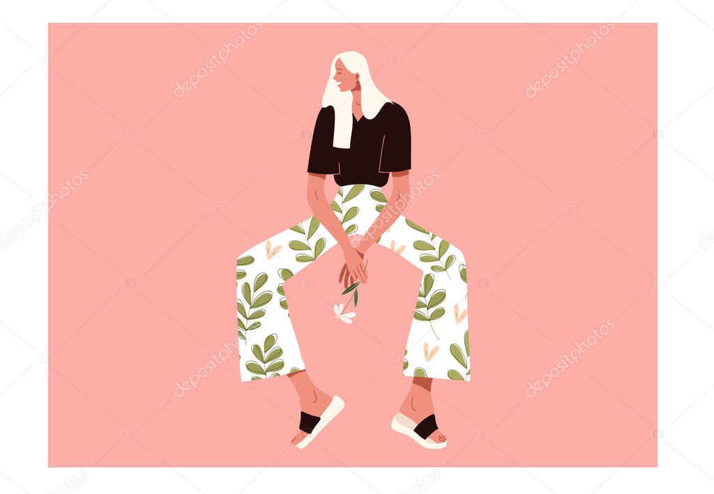 Young beautiful woman in stylish clothes vector