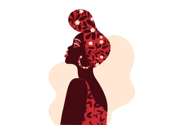 Afrikaanse vrouw met een hoofddoek vector in platte stijl — Stockvector