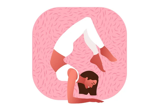 Vrouw die yoga pose en oefening beoefent, Yoga Dag. — Stockvector