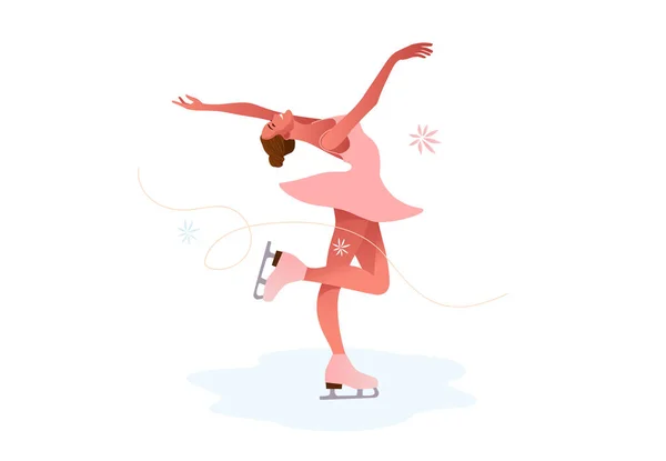 Een meisje schaatsen op de ijsbaan in het roze kostuum — Stockvector