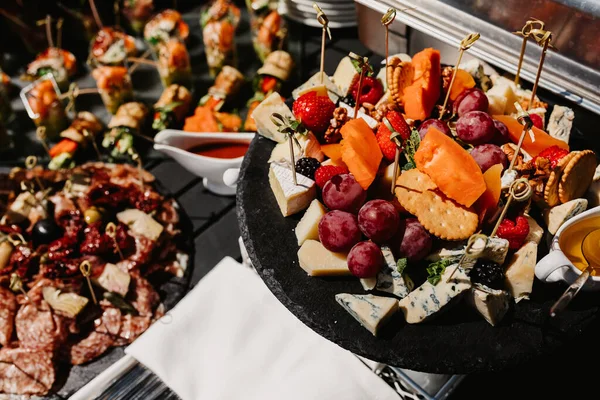 Various Snacks Appetizers Catering Table — Stock Photo, Image