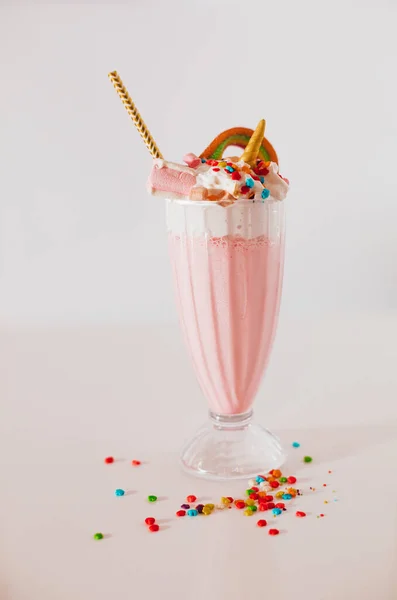 Glass Strawberry Milkshake Isolated White — Stock Photo, Image