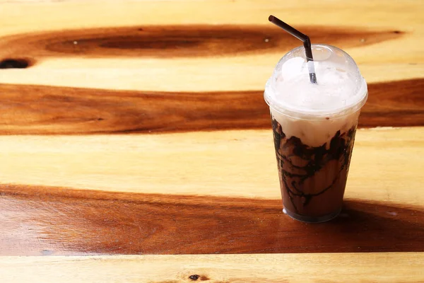 Ice Mocha Coffee Wood Floor — стоковое фото