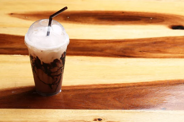 Ice Mocha Coffee Wood Floor — Stock Photo, Image