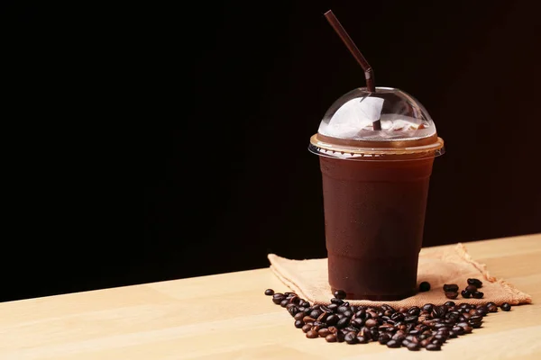 Ice Americano Fekete Kávé Kávébab — Stock Fotó