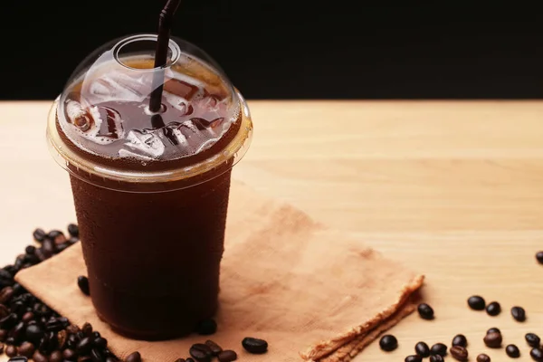 Ice Americano Fekete Kávé Kávébab — Stock Fotó