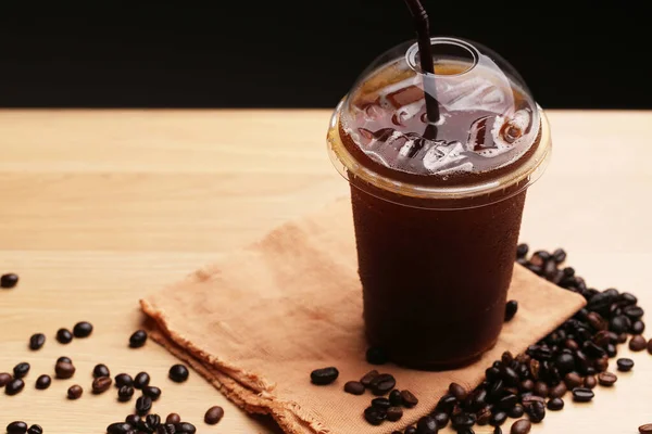 Ice Americano Fekete Kávé Kávébab — Stock Fotó