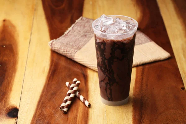 Bevanda Analcolica Cacao Ghiacciato Pavimento Guarnizione Legno — Foto Stock