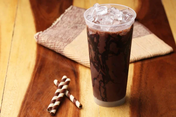 Ice Cocoa Soft Drink Wood Floor Topping — Stock Photo, Image