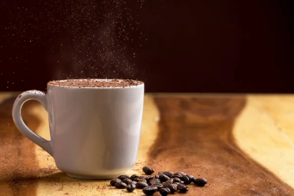 Varm Kaffe Mocka Trägolv — Stockfoto