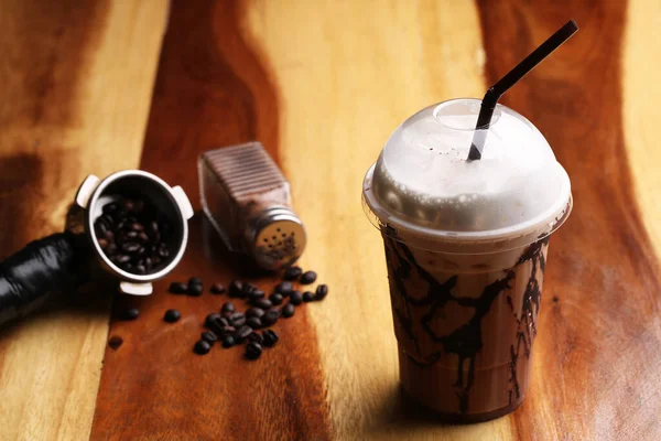Eiskaffee Auf Holzboden Mokka — Stockfoto
