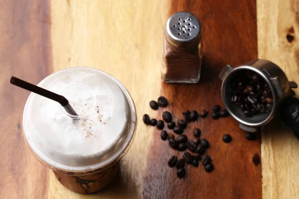 Ледяной Кофе Деревянном Полу Мокко — стоковое фото