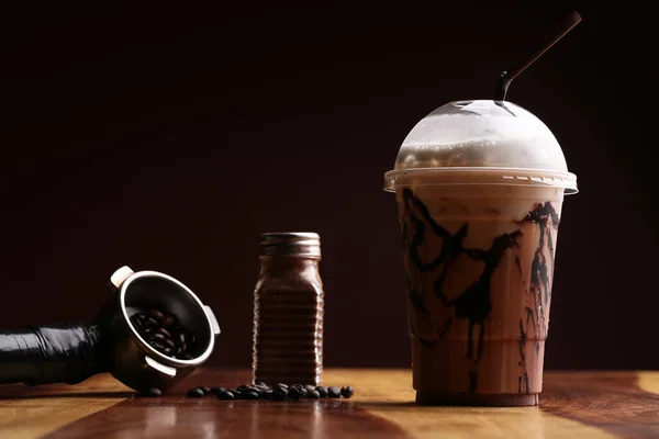 Ice Coffee Wood Floor Mocha — Stock Photo, Image