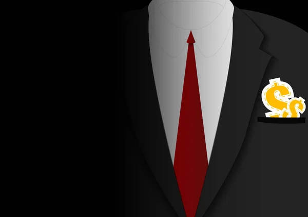 Vector Hombre Negocios Con Dólares Traje Negro Corbata Roja — Vector de stock